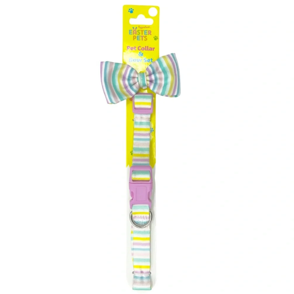 Pastel Stripes Bow Tie & Collar Set Eggcellent Easter Pets Large NEW